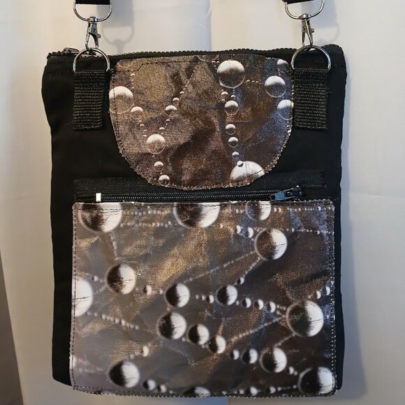 New Travel Sling pack Crossbody Photo Canvas Water droplet Web Black White denim - Picture 9 of 12